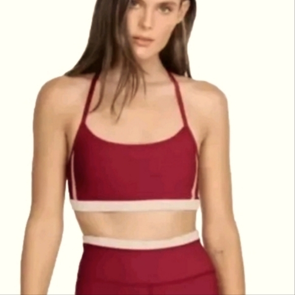 Calme x Johnny Was Endurance Cross Back Sports Bra II in Red with White Contrast - Picture 1 of 5